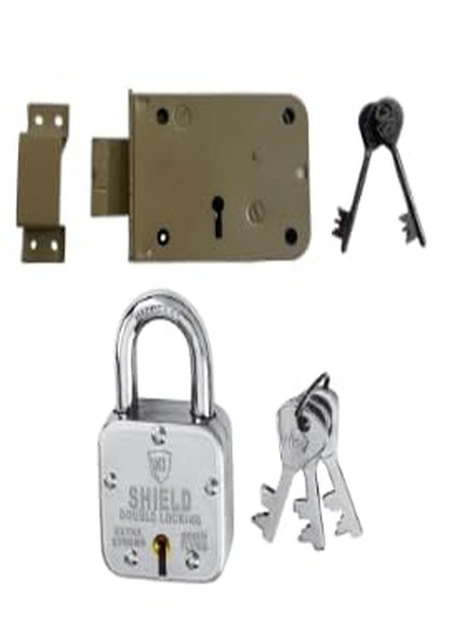 Ki Shield Alloy Steel Deadbolt with Steel Square keyed Padlock 50mm, 7 levers Combo Lock Pack/Keyed Padlocks for gate, Home Door/Deadbolt for Shutter, Wooden Doors/Door Accessories (2pcs Pack) - Image 1