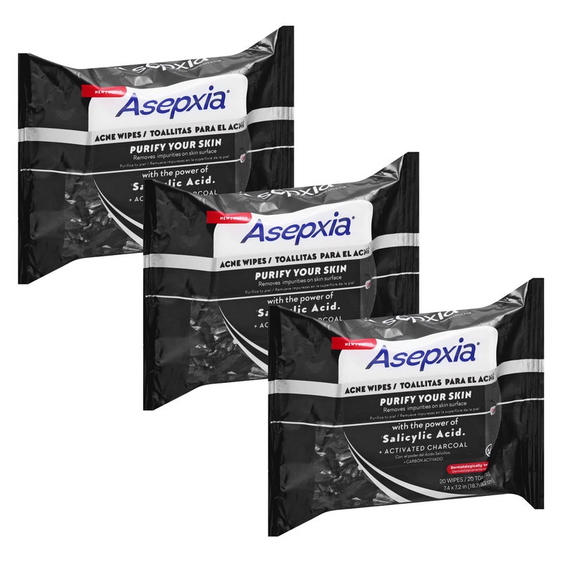 ASEPXIA Acne Treatment Wipes with Activated Charcoal and Salicylic Acid 20 wipes