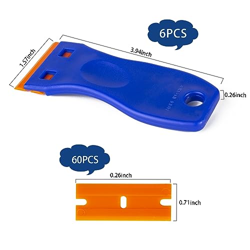 Tvkiadv Plastic Razor Blade Scraper Tool, 6 Pcs Razor Scraper with 60 Pcs Plastic Blades, Cleaning Scraper Remover for Removal Floor Stove Scraping Labels and Decals Sticker on Car Window Glass - Image 2