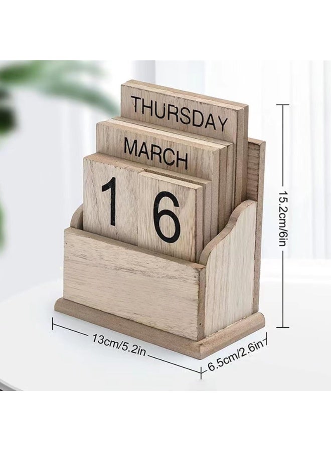 Perpetual Calendar Wooden Blocks Calendar For Home Office Desk Date Week Month Accessories (Natural Wood Calendar) (Color : MU) - Image 3