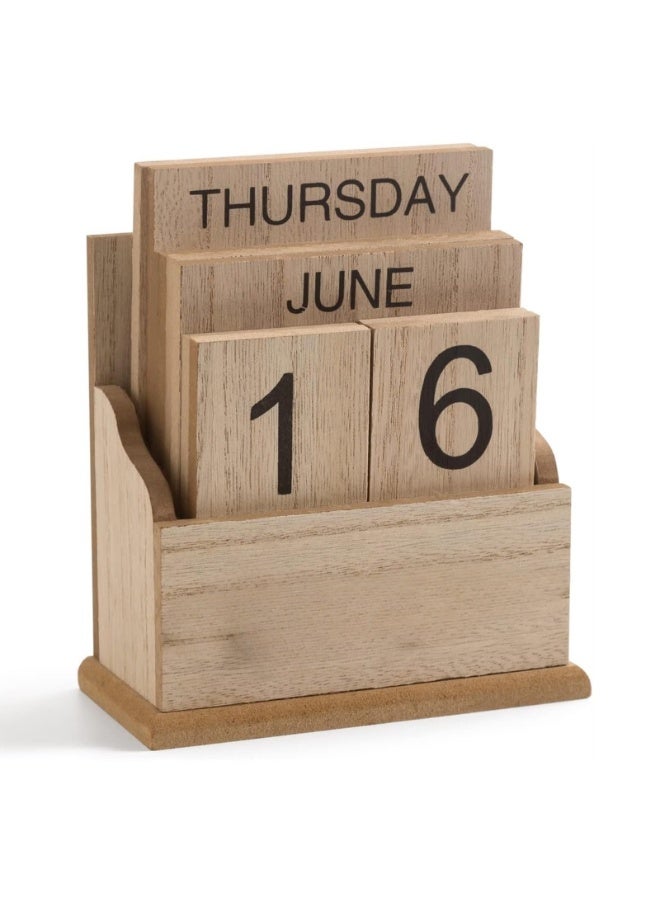 Perpetual Calendar Wooden Blocks Calendar For Home Office Desk Date Week Month Accessories (Natural Wood Calendar) (Color : MU) - Image 1