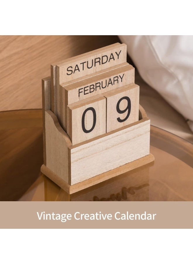 Perpetual Calendar Wooden Blocks Calendar For Home Office Desk Date Week Month Accessories (Natural Wood Calendar) (Color : MU) - Image 5
