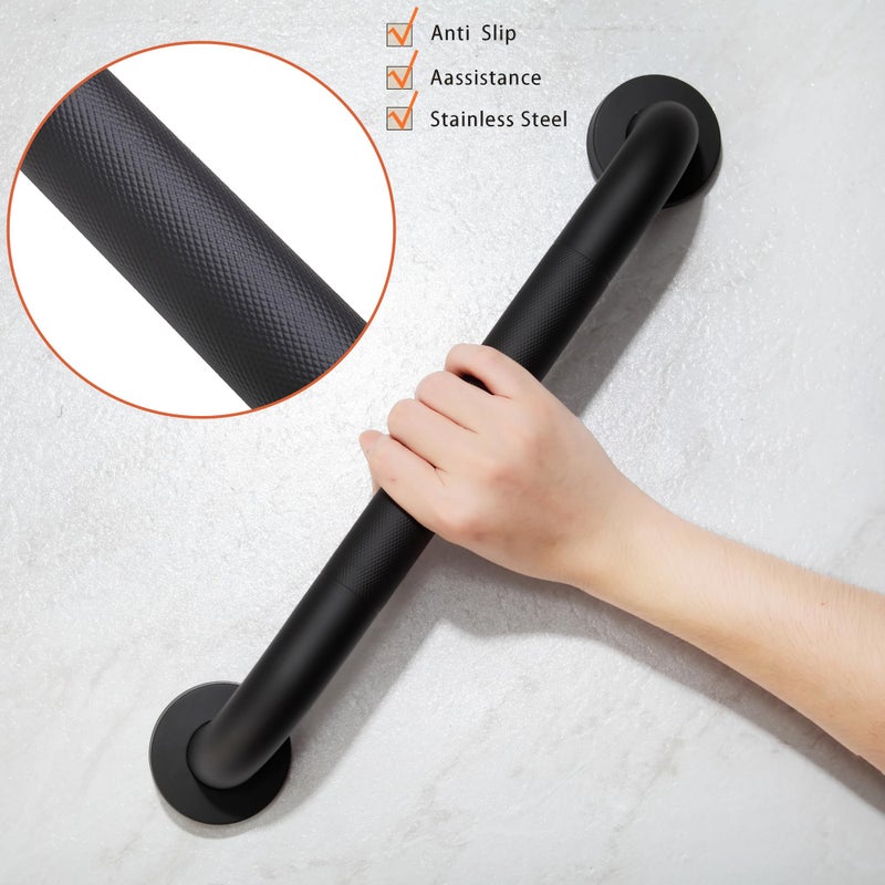 Rackickyer Shower Grab Bar, 2 Pack 12 Inch Black Bathroom Grab Bar, 1.25" Diameter 304 Stainless Steel Anti-Slip Grab Bars for Bathtubs and Showers, Handicap Shower Grab Bar for Seniors Elderly - Image 4