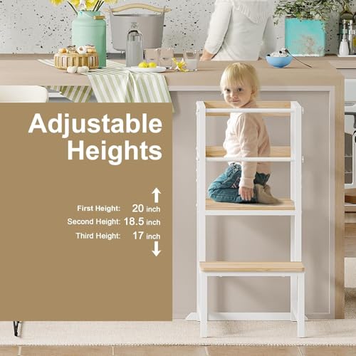 OGFC 69111 Kitchen Safety Step Stool for Toddlers, Height Adjustable Toddler Tower with Safety Rail, Steel and Wood Toddler Helper Kids, Kitchen Stool for Kids, Toddler Safety Stool - White - Image 4