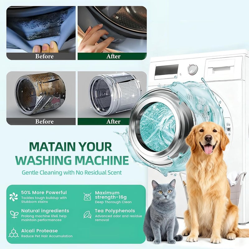 SOPAMI Washing Machine Cleaner Tablets 24-Pack (12 Month Supply) for HE/Top/Front Load Washers - Removes Stubborn Pet Hair, Odors, Mold & Residue, Septic Safe & Fragrance Free - Image 3