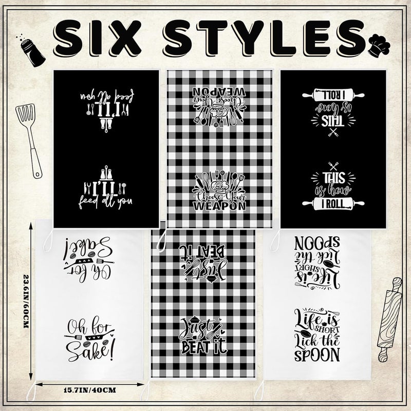 Bencailor 6 Pcs Black White Plaid Kitchen Towels Decorative Sets Dish Towels Absorbent Fast Drying Hand Tea Vintage Hanging Reusable Cleaning Dishcloths for Cooking Farmhouse Bathroom Accessory - Image 5