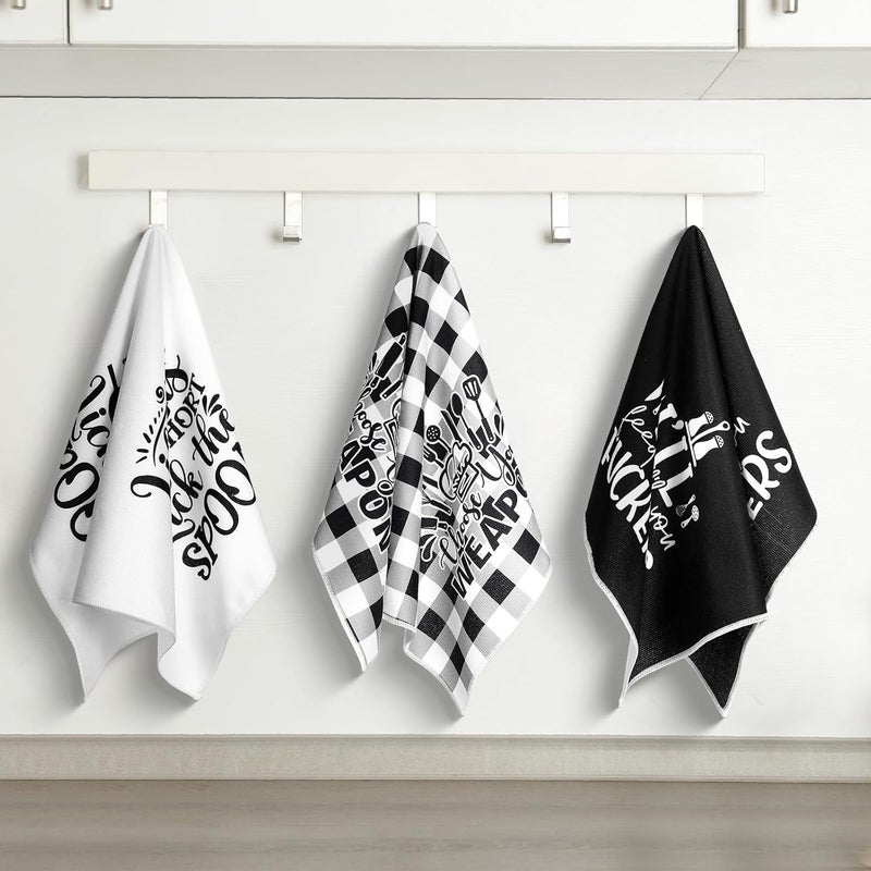Bencailor 6 Pcs Black White Plaid Kitchen Towels Decorative Sets Dish Towels Absorbent Fast Drying Hand Tea Vintage Hanging Reusable Cleaning Dishcloths for Cooking Farmhouse Bathroom Accessory - Image 2