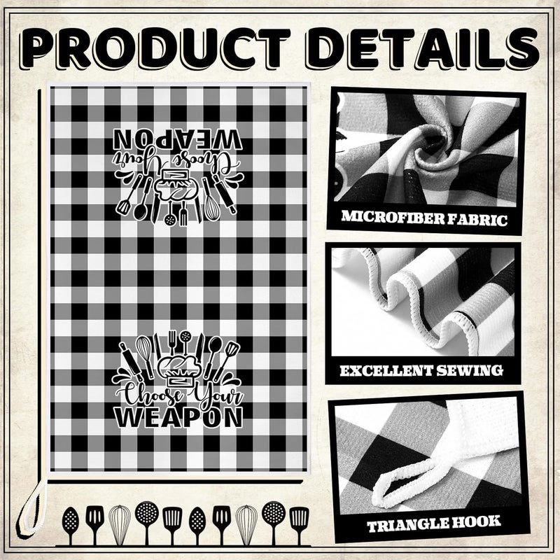 Bencailor 6 Pcs Black White Plaid Kitchen Towels Decorative Sets Dish Towels Absorbent Fast Drying Hand Tea Vintage Hanging Reusable Cleaning Dishcloths for Cooking Farmhouse Bathroom Accessory - Image 3