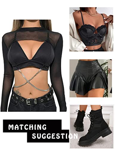 Avidlove Mesh Crop Tops for Women Mock Neck Long Sleeve Crop Top See Through Shirt Top Sexy Clubwear(Black, Small) - Image 3