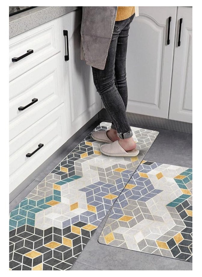 MahMir Kitchen Mat Set-Cushioned Anti-Fatigue Runner Floor Comfort mats-kitchen rugs 2 pcs Set-Help relieve pressure while cooking-Non-slip Mat for all Rooms & Bathrooms too (Multicolor Marble 001 )  - Image 1