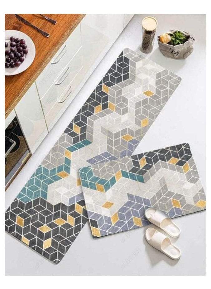 MahMir Kitchen Mat Set-Cushioned Anti-Fatigue Runner Floor Comfort mats-kitchen rugs 2 pcs Set-Help relieve pressure while cooking-Non-slip Mat for all Rooms & Bathrooms too (Multicolor Marble 001 )  - Image 2