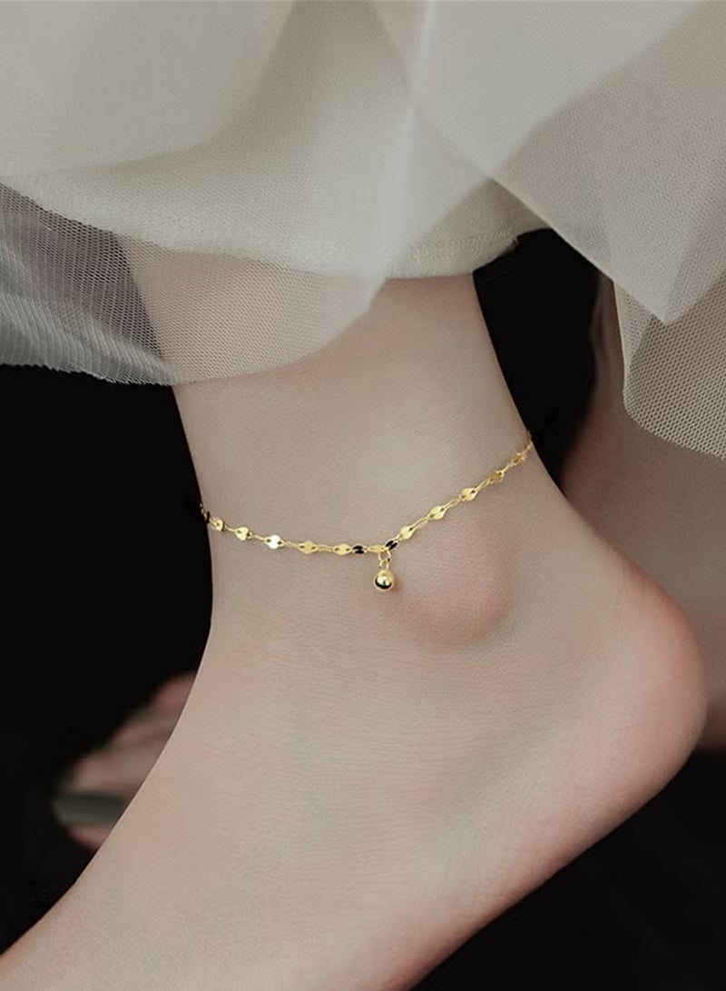 سوار كاحل دقيق مطلي بالذهب للنساء، سلسلة ذات وصلات غير منتظمة مع تعليقة دائرية صغيرة، مجوهرات بسيطة وأنيقة، هدية مثالية للسيدات - Image 3