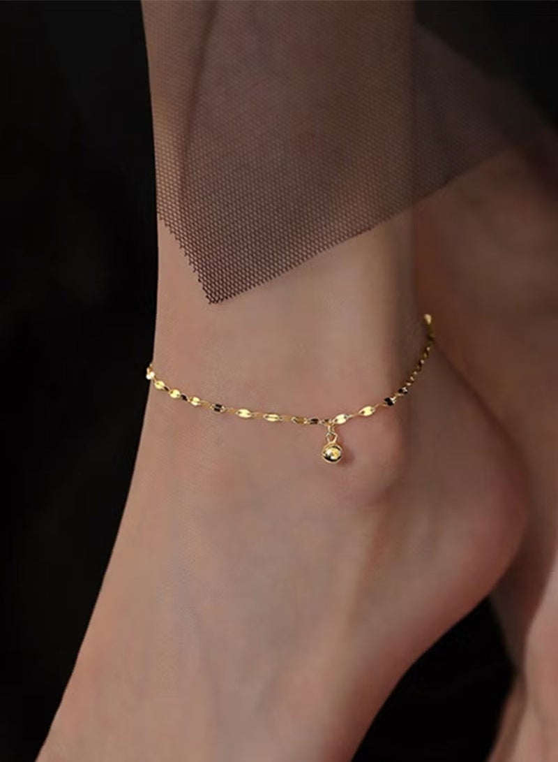 DAEVO Gold Plated Sparkling Link Chain Anklet with Tiny Ball Pendant for Women - Image 1