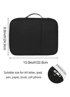 Generic Multi-Functional A4 Document Bags Portfolio Organizer- Travel Pouch Zippered Case, Waterproof Journal Case for Notebook, Ipad, Pens, Passport, Business Documents (Black)  - Image 2