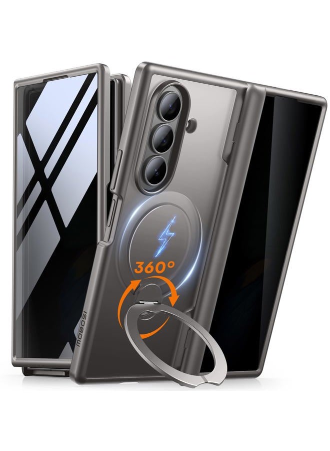 MOBOSI Rotatable Ring Stand for Z Fold 7 Case with Privacy Screen Protector, Compatible with Magsafe, 18FT MIL-Grade Protection, Magnetic Shockproof Slim Case for Samsung Galaxy Z Fold7, Grey - Image 1