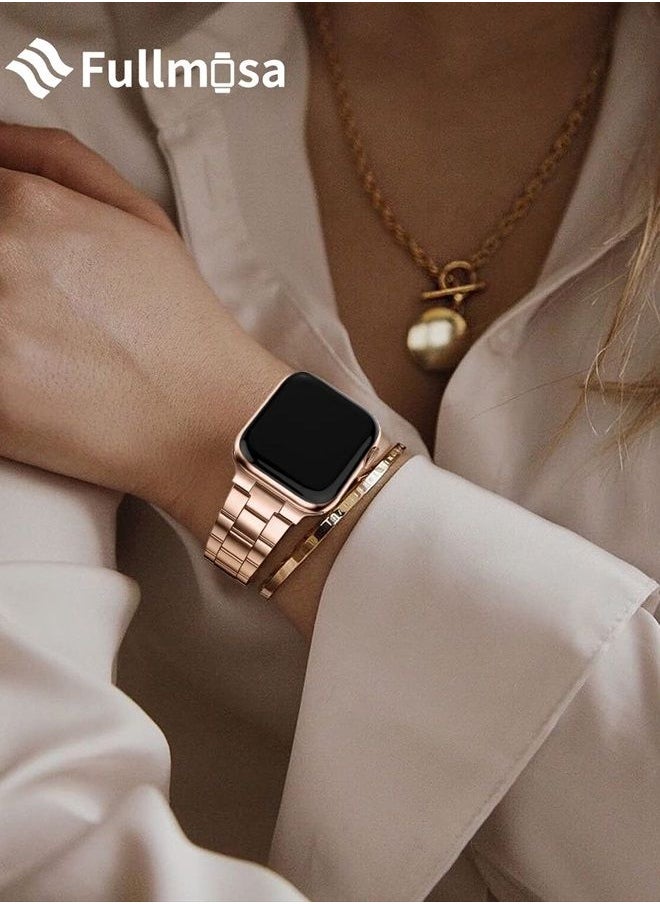 Fullmosa - No Tools Needed Compatible Apple Watch Band 41/45/44/40/42/38mm, Stainless Steel iWatch Band with Case for Apple Watch Series 8/7/6/5/4/3/2/1/SE2/SE, 41mm 40mm 38mm Rose Gold - Image 1