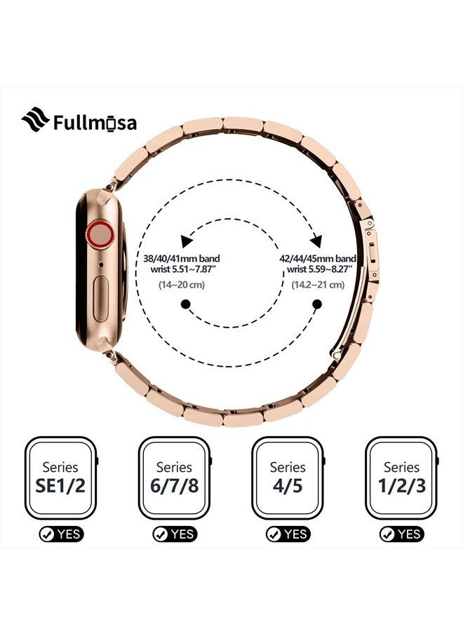 Fullmosa - No Tools Needed Compatible Apple Watch Band 41/45/44/40/42/38mm, Stainless Steel iWatch Band with Case for Apple Watch Series 8/7/6/5/4/3/2/1/SE2/SE, 41mm 40mm 38mm Rose Gold - Image 1