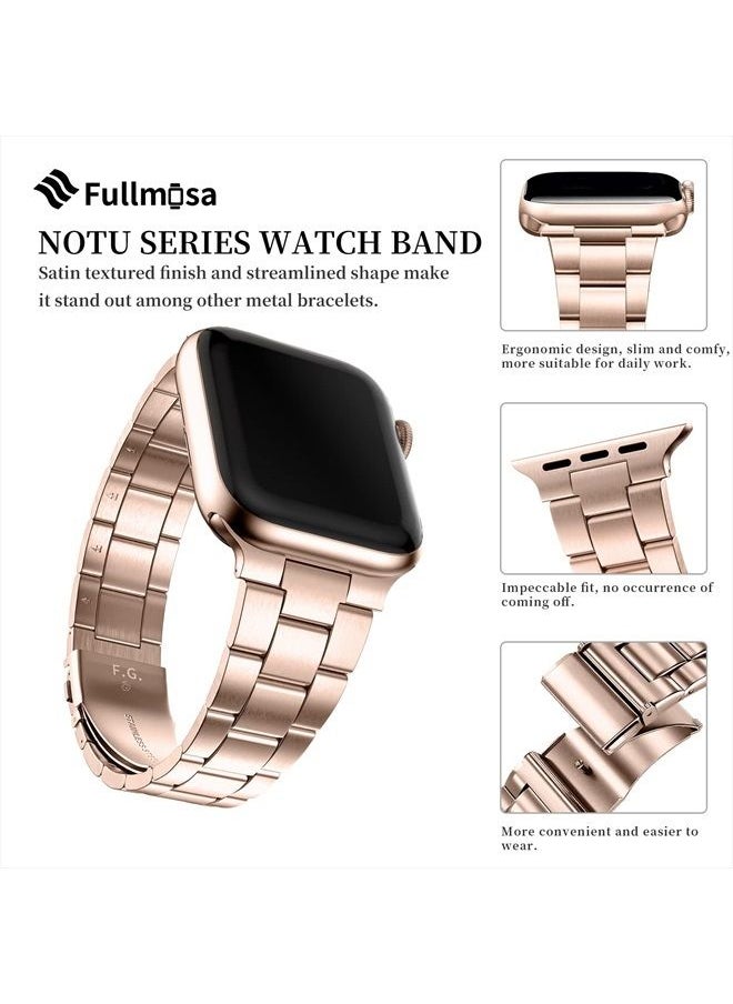Fullmosa - No Tools Needed Compatible Apple Watch Band 41/45/44/40/42/38mm, Stainless Steel iWatch Band with Case for Apple Watch Series 8/7/6/5/4/3/2/1/SE2/SE, 41mm 40mm 38mm Rose Gold - Image 1
