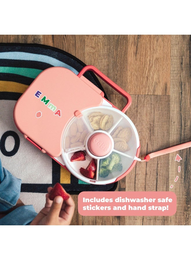 كيلا صندوق غداء للأطفال مع دوارة وجبات خفيفة قابلة للفصل، مع حزام يد وورقة ملصقات، حاوية غداء قابلة لإعادة الاستخدام على شكل بينتو، 5 حجرات صغيرة + حجرة كبيرة للساندويتشات، خالية من BPA وPVC، وردي مرجاني - Image 5
