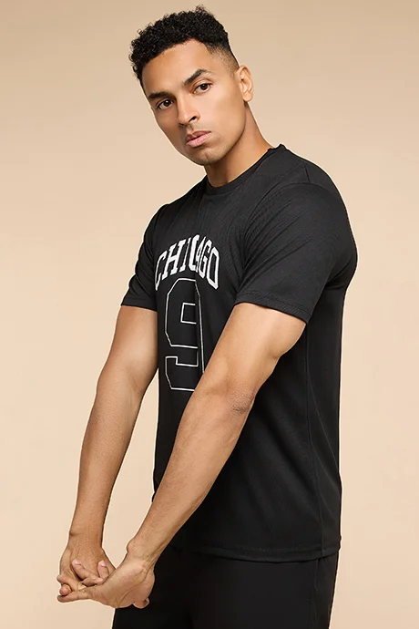 أر أند بي Typography Print Active T-Shirt with Crew Neck and Short Sleeves