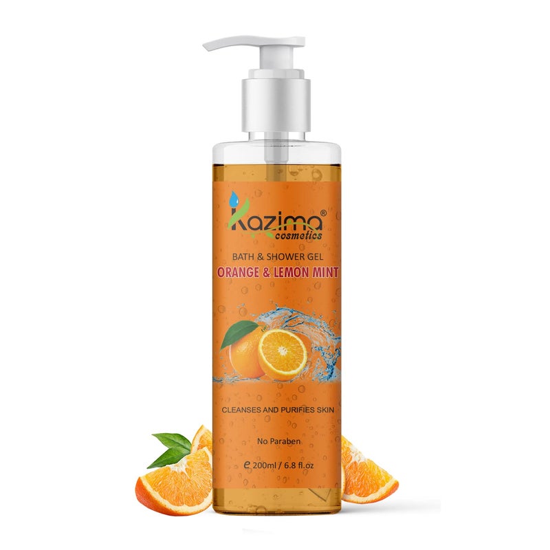 KAZIMA Orange & Lemon Mint Bath Shower Gel & Luxury Body Wash with Vitamins C (200ML) (Free From Parabens) - Image 1