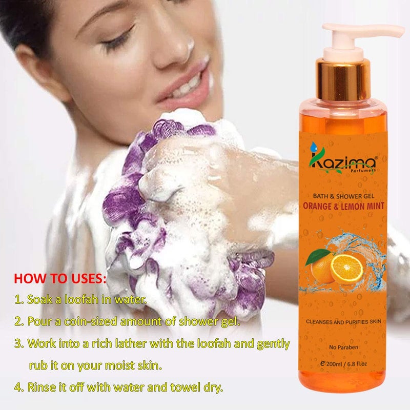 KAZIMA Orange & Lemon Mint Bath Shower Gel & Luxury Body Wash with Vitamins C (200ML) (Free From Parabens) - Image 3
