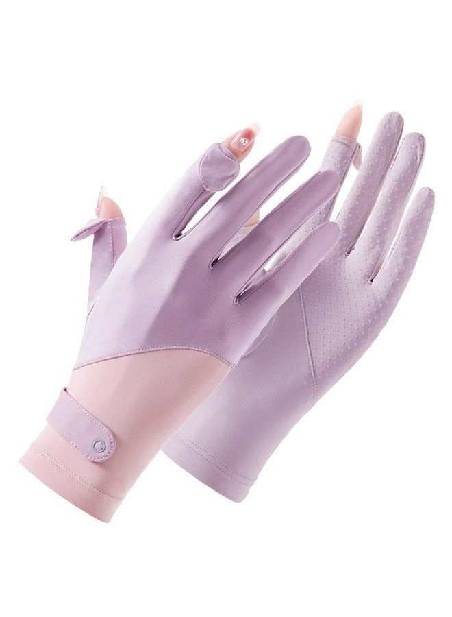 Women UV Sun Protection Gloves, Ice Silk Breathable Full Finger Touchscreen Non Slip Gloves, Outdoor Sports Driving Glove (Purple) - Image 1