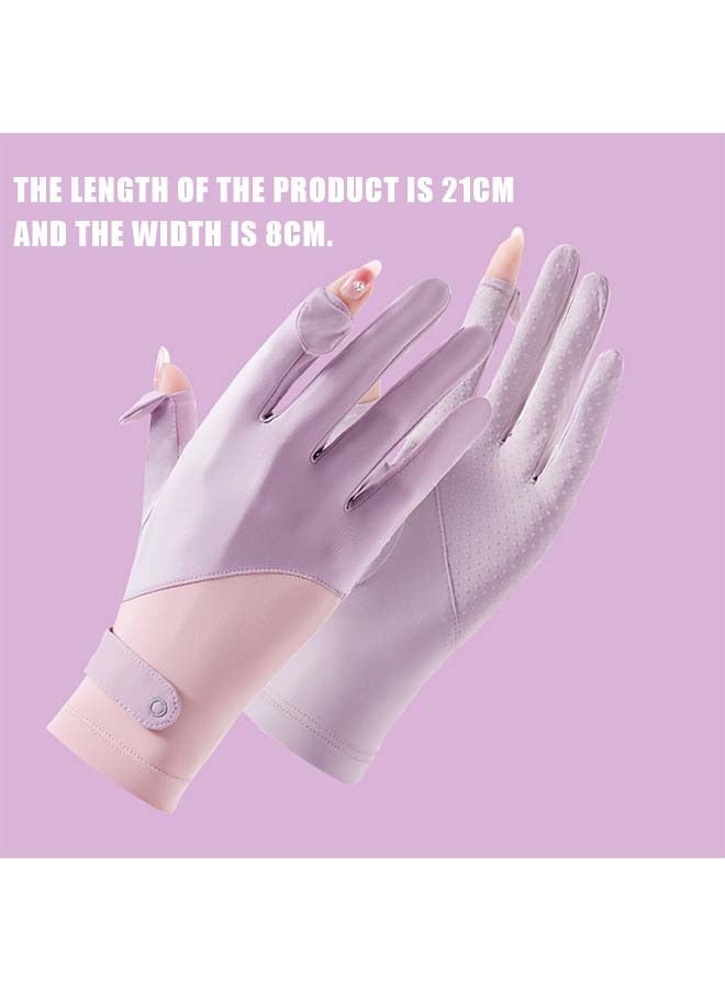 Women UV Sun Protection Gloves, Ice Silk Breathable Full Finger Touchscreen Non Slip Gloves, Outdoor Sports Driving Glove (Purple) - Image 2