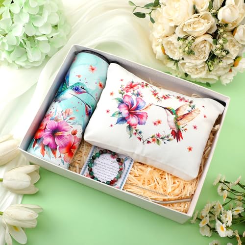 Skylety 3 Pcs Green Hummingbird Gift for Women Green Hummingbird Theme Stuff 20 oz Stainless Steel Insulated Tumbler with Straw Brush Bracelet Makeup Bag Inspirational Gift for Teacher Mom Birthday - Image 3