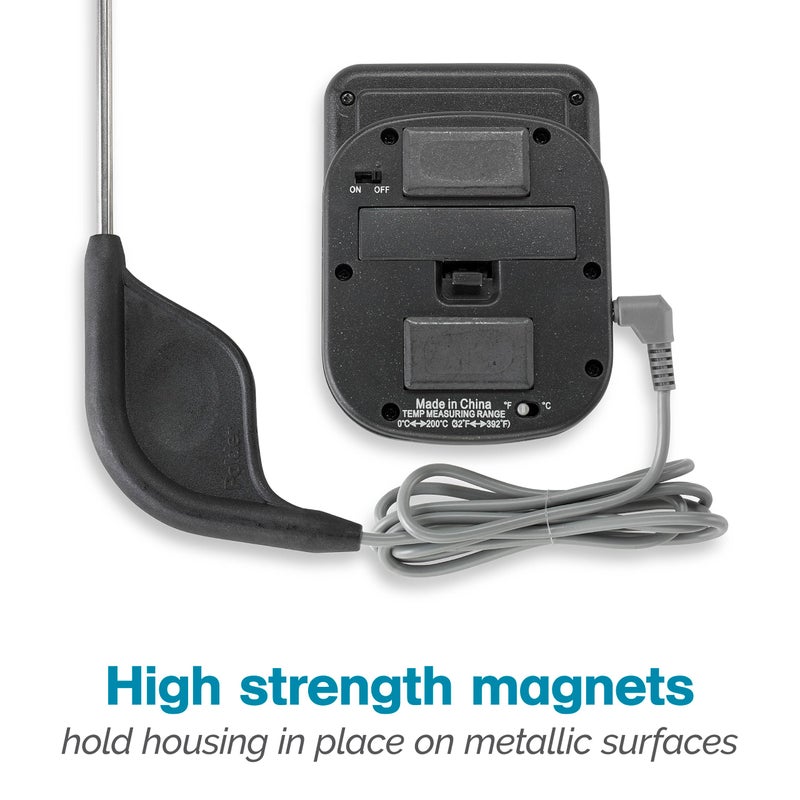 Polder Classic Digital Thermometer and Timer, Meat Thermometer for Cooking, Stainless Steel Probe, 24-Hour Countdown Timer with 40" Long, High-Heat Silicone Cord - Image 4