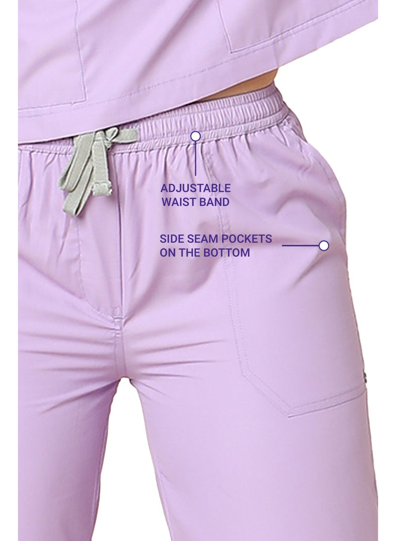 KNYA زيّ طبي نسائي كلاسيكي من KNYA بخمسة جيوب | ياقة على شكل حرف V | تصميم مرن ومريح للجزء العلوي والسفلي | جيوب سهلة الوصول | زيّ موحد للأطباء | لون أرجواني فاتح (مقاس L، لون أرجواني فاتح) - Image 4