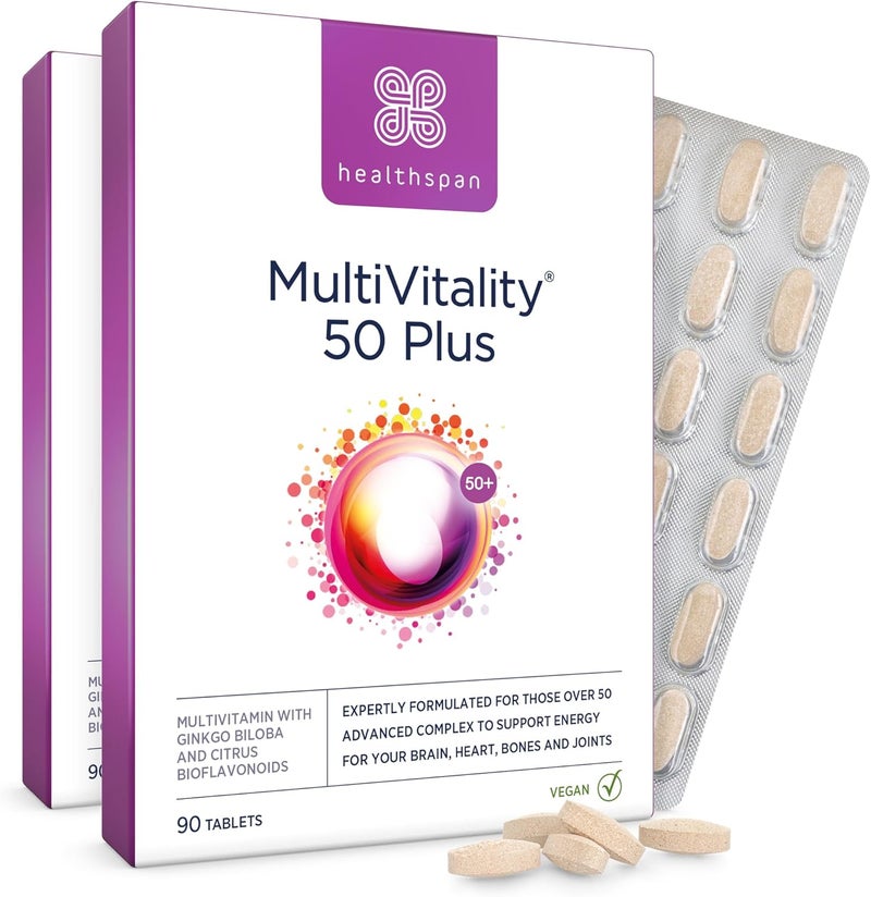 Healthspan Multivitamin 50 Plus Advance Multivitamin for over50s Immune Health Support 13 Vitamins 12 Minerals Ginkgo Biloba Citrus Bioflavonoids Vegetarian 180 Tablets - Image 1
