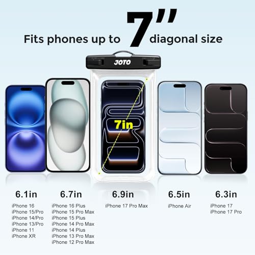 JOTO Up to 7" Universal Waterproof Phone Case for iPhone 17 Air 16 15 14 13 12 11 Plus Pro Max, IPX8 Cellphone Dry Bag XR X SE, Galaxy S23 S22 S21 S20+ S20 S10 Plus Note, Pixel -Clear - Image 4