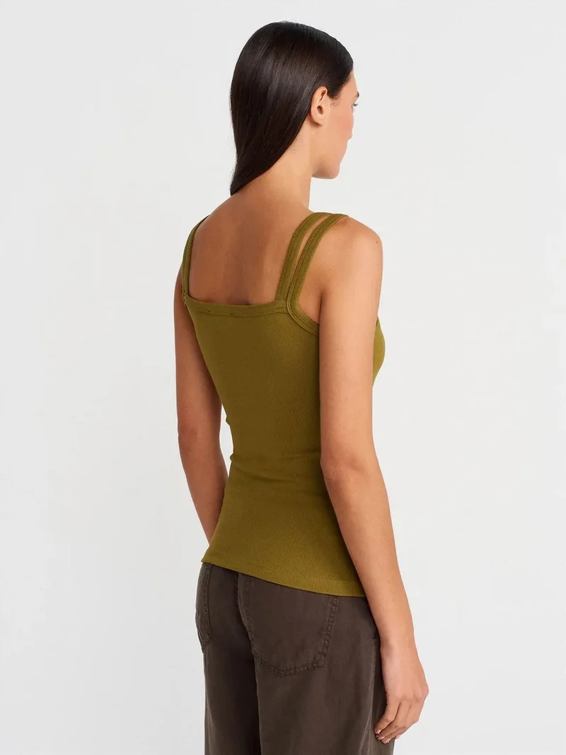 ديلفين DILVIN Ribbed Sleeveless Square-neck Blouse