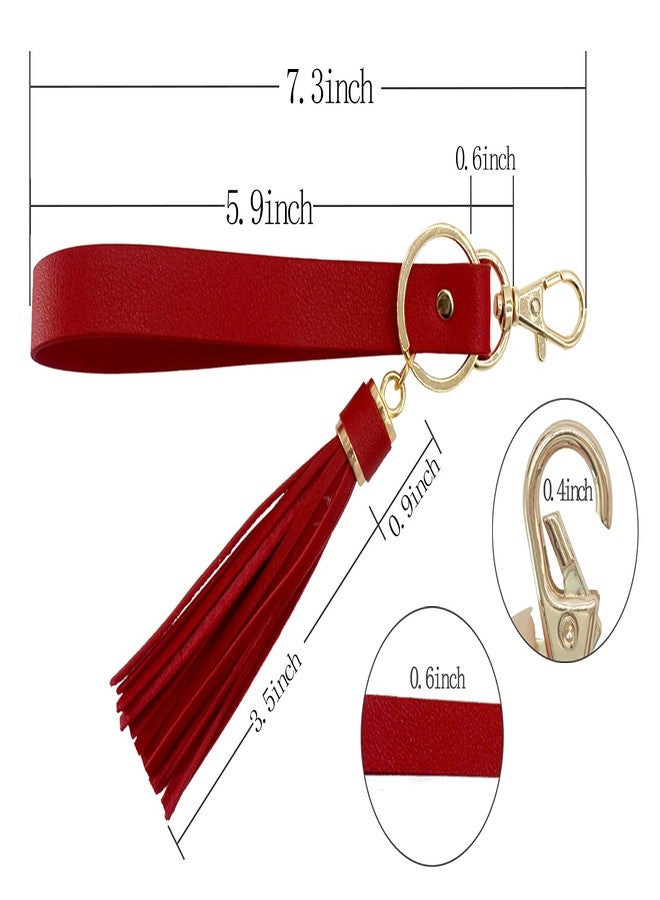 بامير تونج حزام معصم من الجلد الصناعي من بامير تونغ للمفاتيح، حبل معصم يدوي مع شرابة لحمل المفاتيح والمحفظة والحقيبة والهاتف المحمول (أحمر) - Image 2
