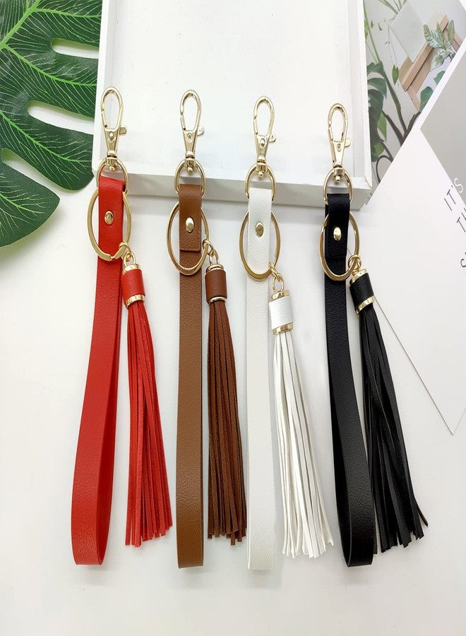 بامير تونج حزام معصم من الجلد الصناعي من بامير تونغ للمفاتيح، حبل معصم يدوي مع شرابة لحمل المفاتيح والمحفظة والحقيبة والهاتف المحمول (أحمر) - Image 4