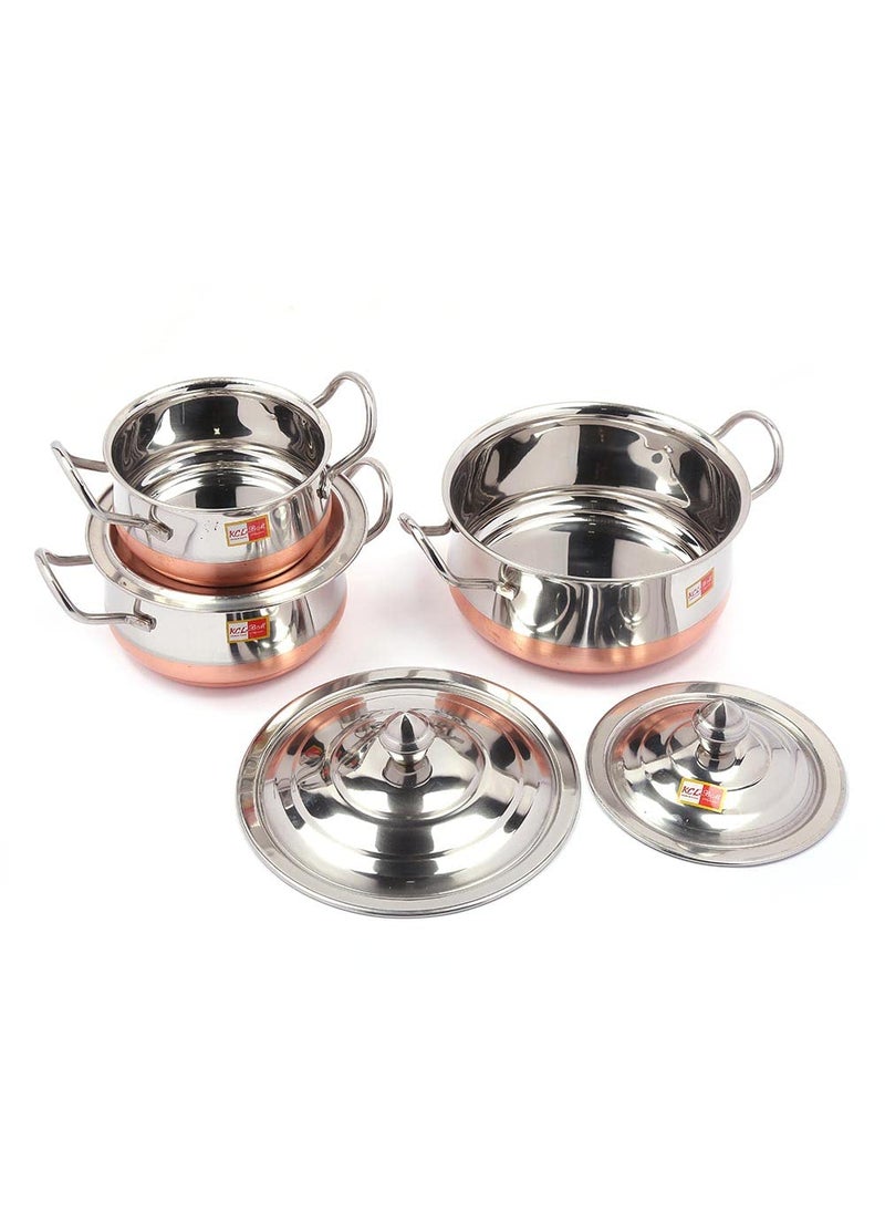 KCL KCL Stainless Steel Evo Mirror Finish Copper Bottom Dish for Cook n Serve with SS Lid Set of 3 Dimensions 14cm 16cm 18 cm Capacity 1700 ml 1000 ml 600 ml  - Image 1