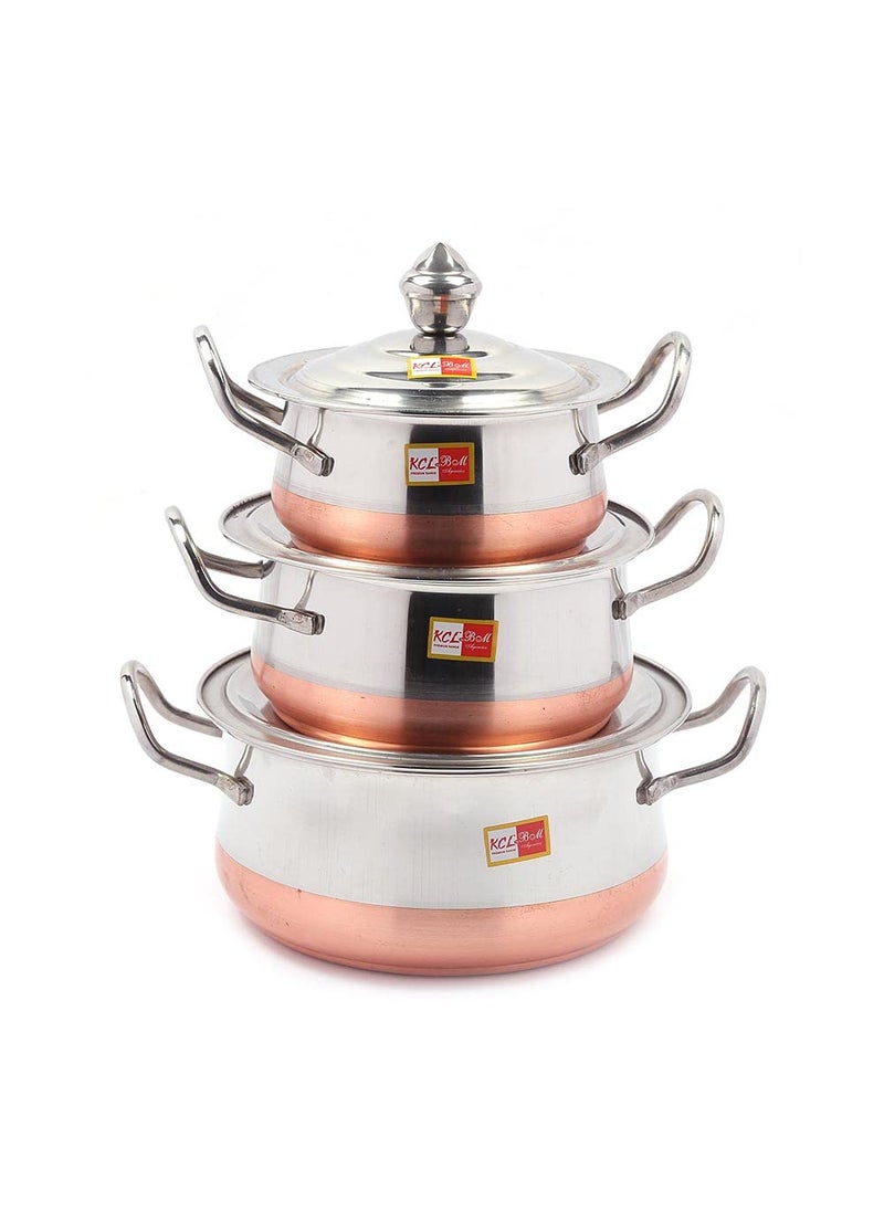 KCL KCL Stainless Steel Evo Mirror Finish Copper Bottom Dish for Cook n Serve with SS Lid Set of 3 Dimensions 14cm 16cm 18 cm Capacity 1700 ml 1000 ml 600 ml  - Image 3
