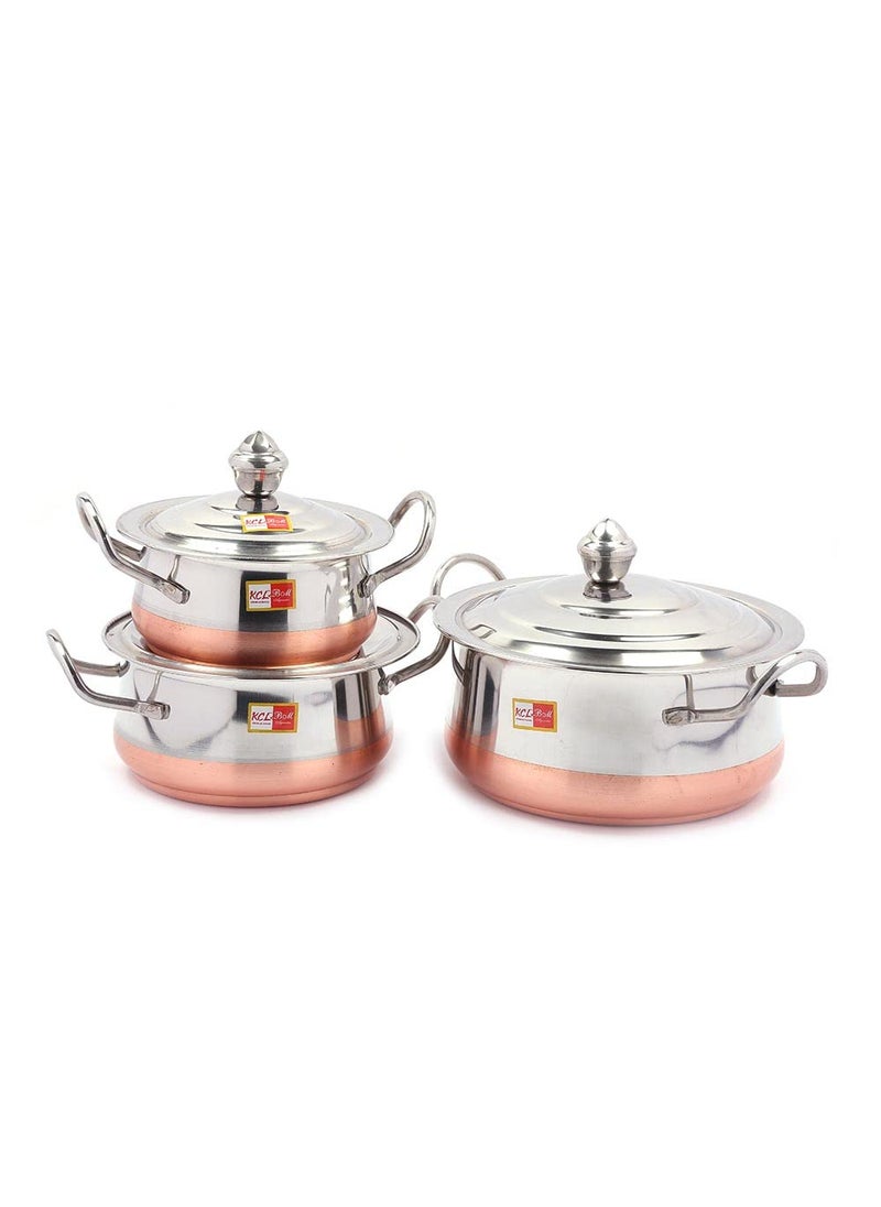 KCL KCL Stainless Steel Evo Mirror Finish Copper Bottom Dish for Cook n Serve with SS Lid Set of 3 Dimensions 14cm 16cm 18 cm Capacity 1700 ml 1000 ml 600 ml  - Image 2