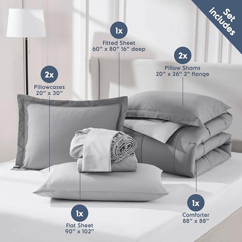 Nestl 7 Piece Queen Comforter Set – Grey Reversible Bed in a Bag – Complete Queen Size Bedding Set with Sheets, Pillowcases and Shams - Image 4