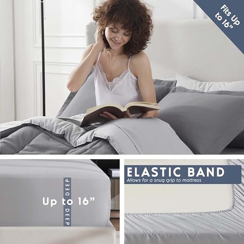Nestl 7 Piece Queen Comforter Set – Grey Reversible Bed in a Bag – Complete Queen Size Bedding Set with Sheets, Pillowcases and Shams - Image 5