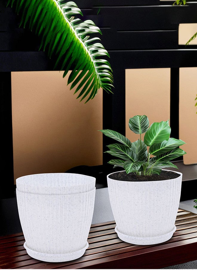 Kuber Industries White Textured Water Resistant Planters with Tray - Set of 3 - Image 1