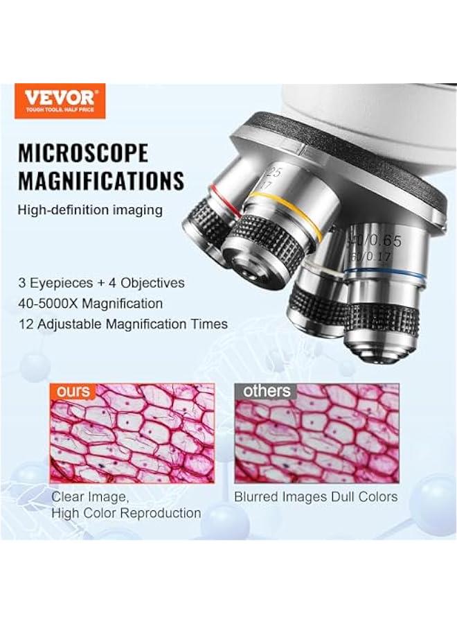 Arabest Trinocular Compound Microscope, 40X-5000X Magnification, Digital Laboratory Trinocular Compound LED Microscope Two-Layer Mechanical Stage Computer Connection for Students and Laboratory  - Image 2