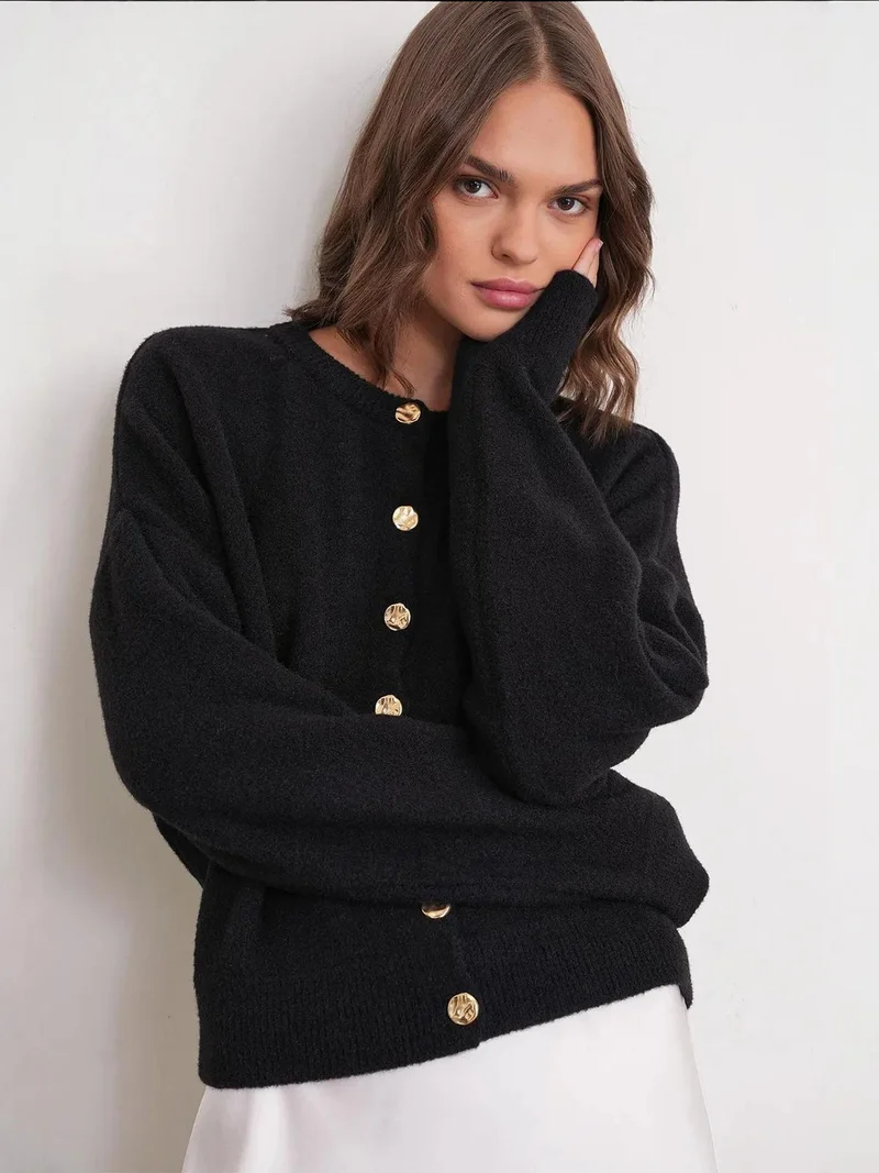 MixRay Mixray Buttoned Ribbed Knit Cardigan