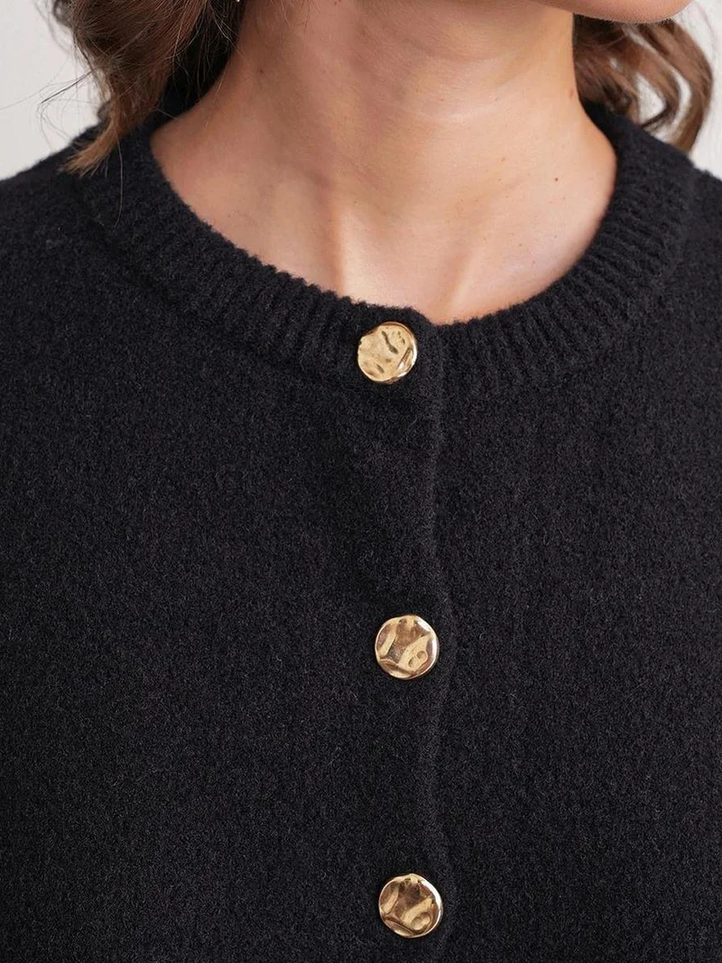 Mixray Black Mixray Buttoned Ribbed Knit Cardigan for Women | Best Price UAE