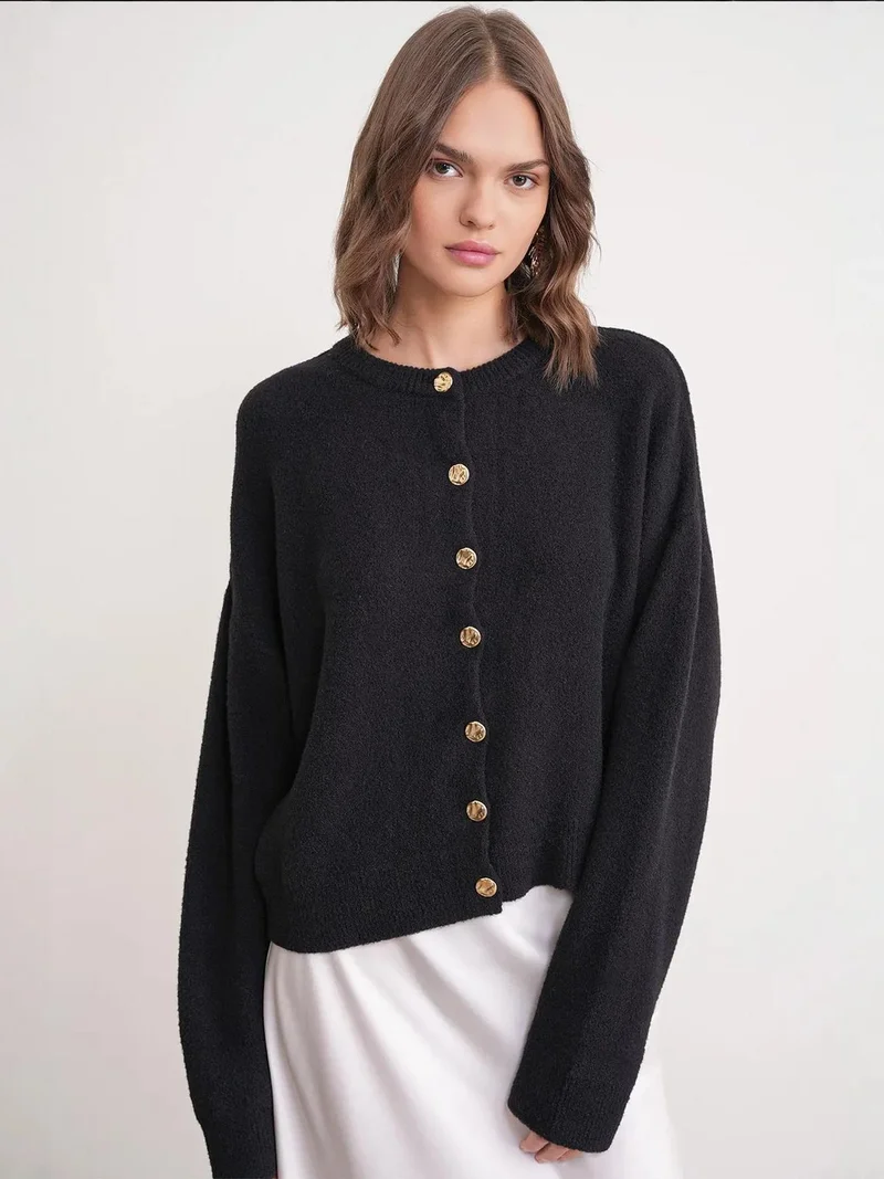 Mixray Black Mixray Buttoned Ribbed Knit Cardigan for Women | Best Price UAE