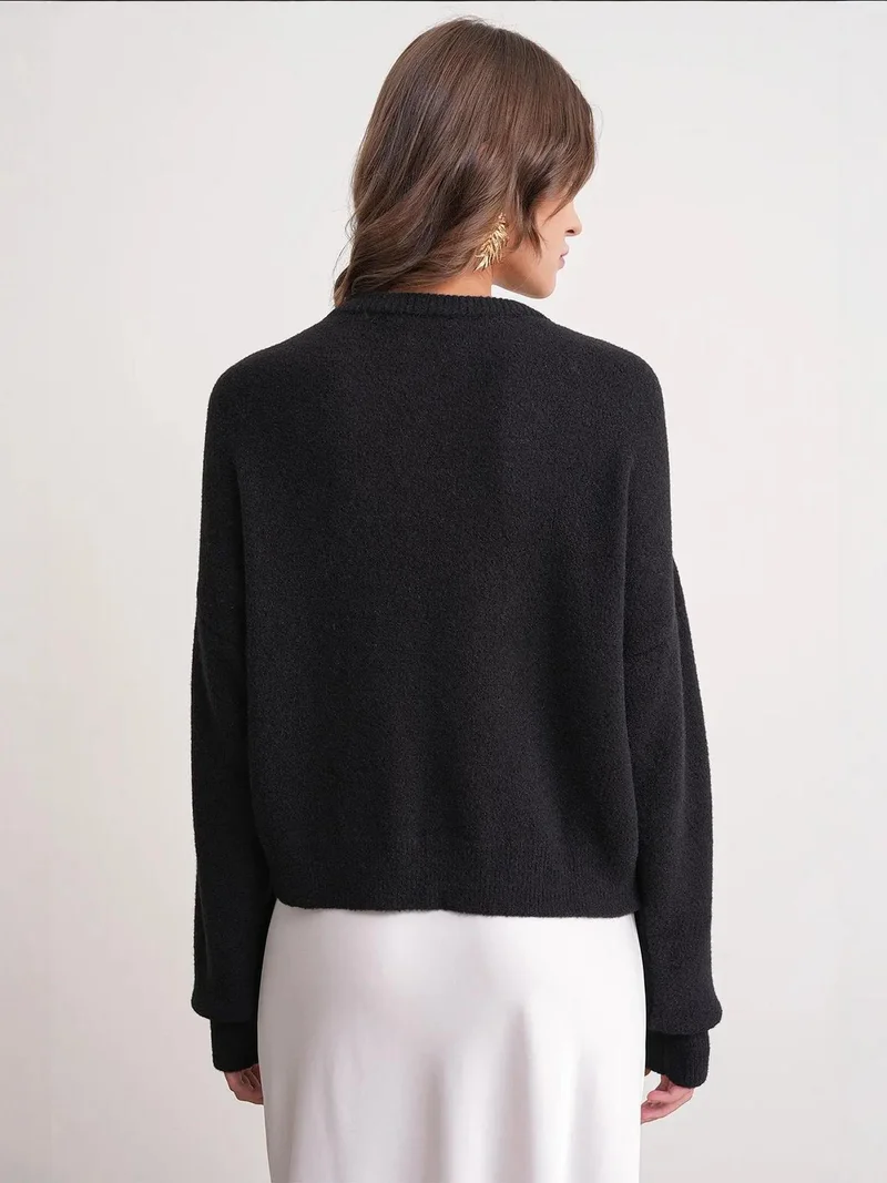 Mixray Black Mixray Buttoned Ribbed Knit Cardigan for Women | Best Price UAE