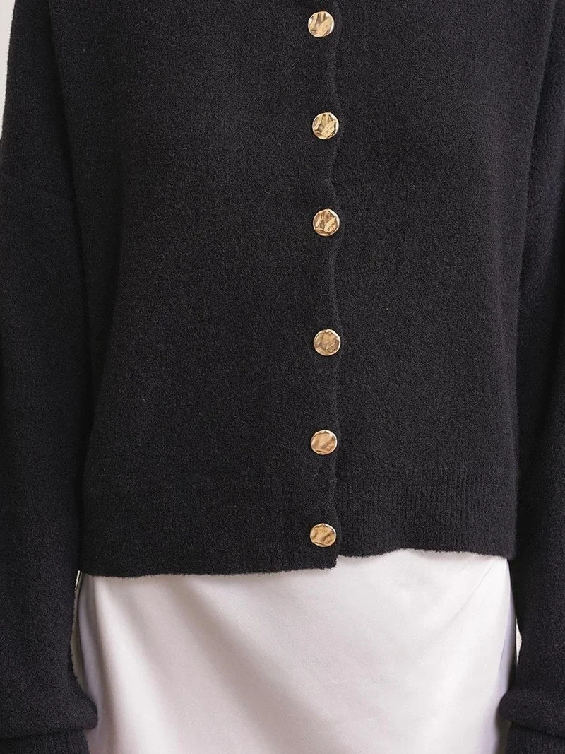 Mixray Black Mixray Buttoned Ribbed Knit Cardigan for Women | Best Price UAE