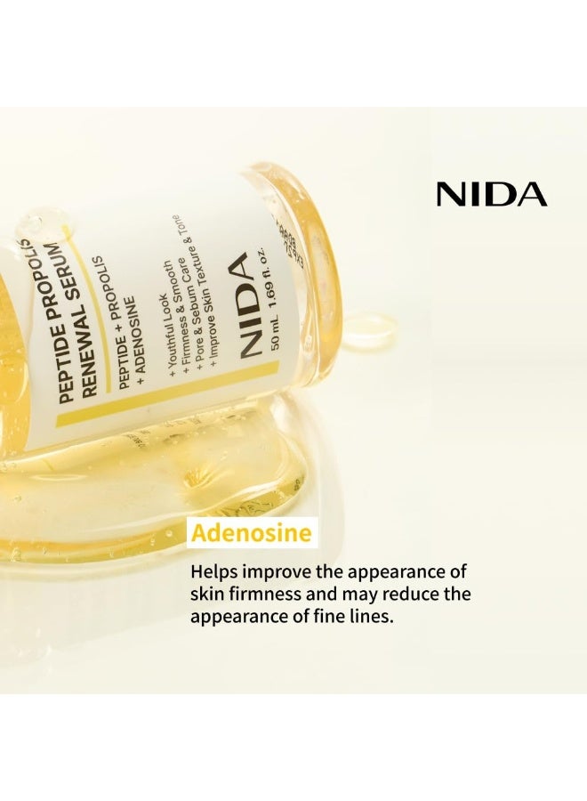NIDA Peptide Propolis Renewal Serum | Peptide Complex, Propolis Extract, Adenosine | Youthful Look, Wrinkles, Fine Lines, Pore & Sebum Care | 1.69 fl.oz., 50ml (Updated) - Image 5