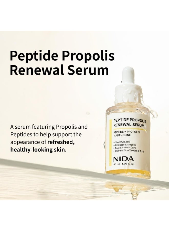 NIDA Peptide Propolis Renewal Serum | Peptide Complex, Propolis Extract, Adenosine | Youthful Look, Wrinkles, Fine Lines, Pore & Sebum Care | 1.69 fl.oz., 50ml (Updated) - Image 2